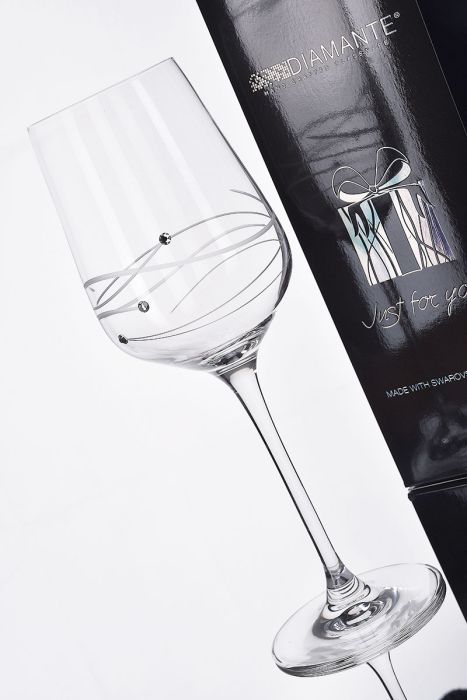Diamante Wine Glass & Bottle Gift Set by Forever Crystal