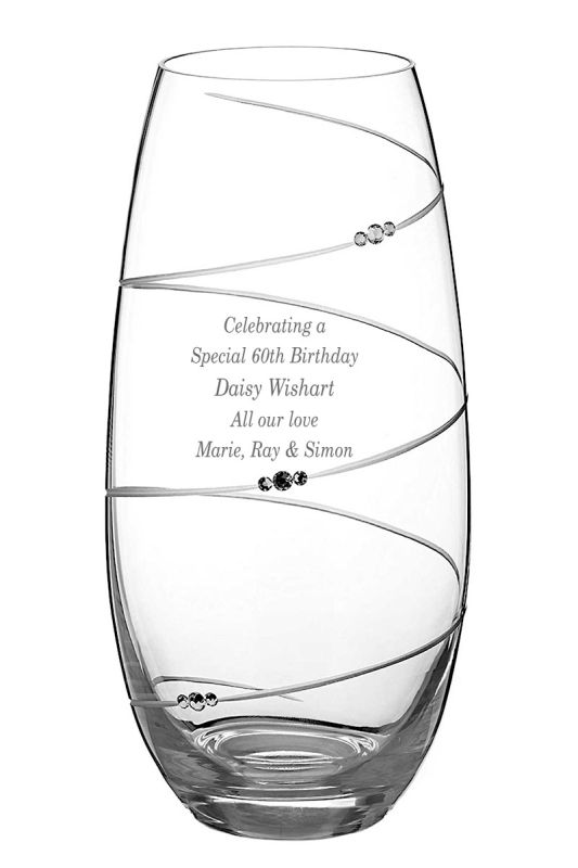 Engraved Diamante Barrel Vase, 25cm | Swirl Design Adorned with Swarovski® Crystals