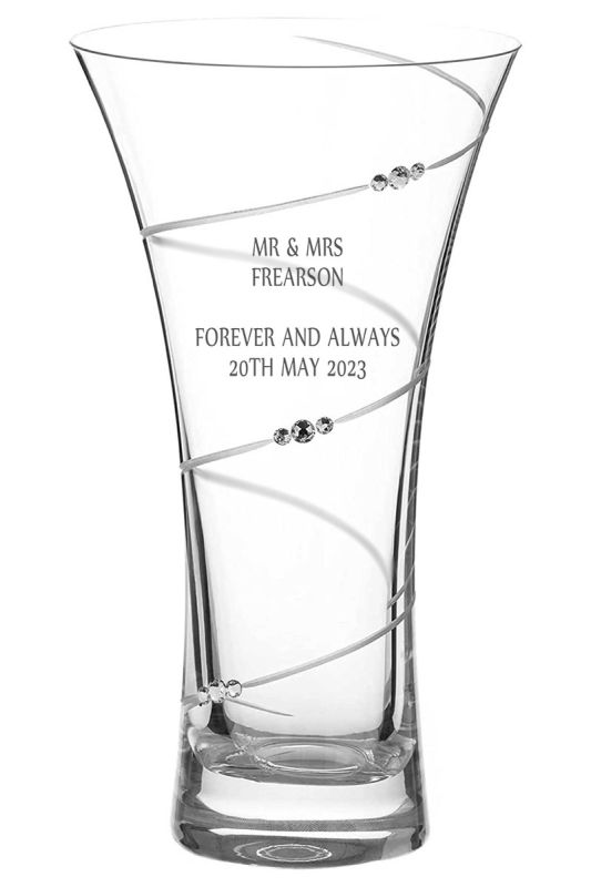 Engraved Small Trumpet Crystal Vase, Swirl Design, 215mm