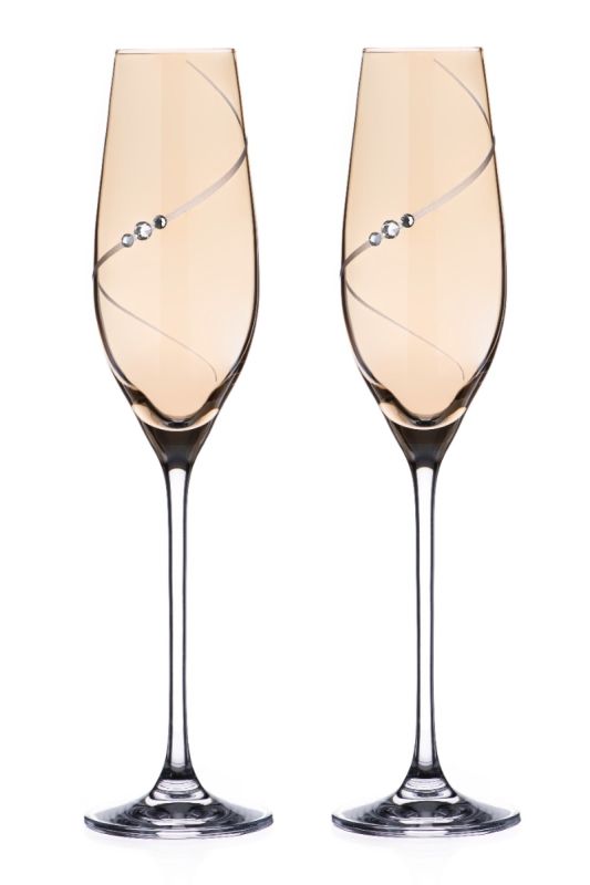 Diamante Amber Champagne Flutes Silhouette Design | Gift Boxed 