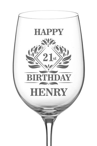 Happy Birthday Wine Glass Personalised Diamond Design with Age & Name