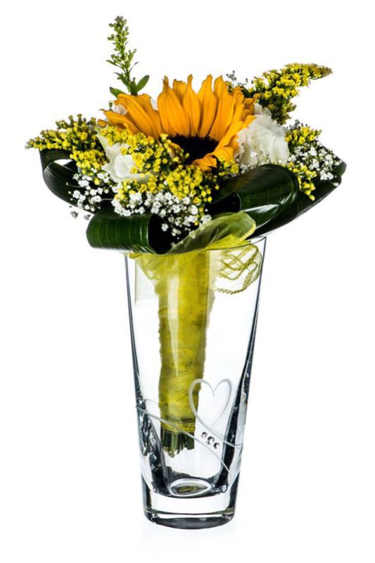 20cm Conical Crystal Vase Hand-cut Heart Design, Decorated with Swarovski Elements