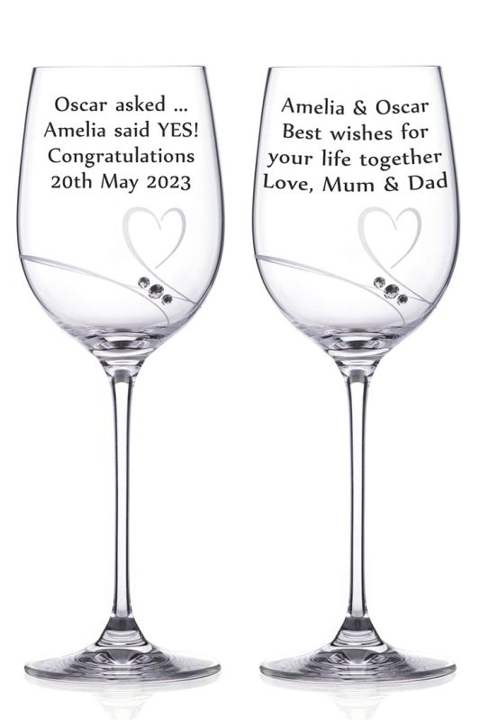 Personalised Wine Glasses With Romantic Heart Motif | Gift Boxed Pair