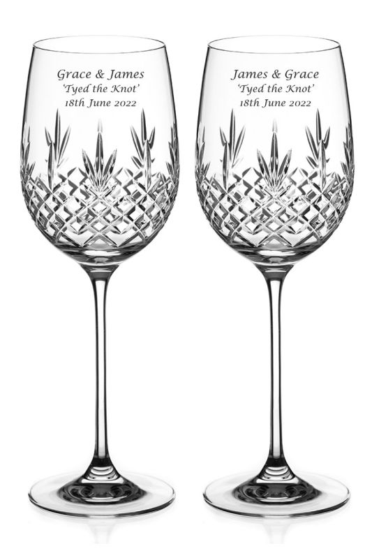 Set of 2 Buckingham Lead-Free Crystal Wine Glasses, Personalised & Gift Boxed
