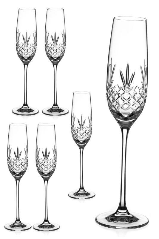 Buckingham Crystal Champagne Glasses, Set of 6 | Satin Boxed