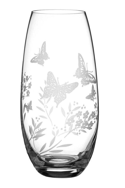 25cm Diamante Barrel Vase | Butterflies Fluttering in Wild Flower Meadow, Gift Boxed