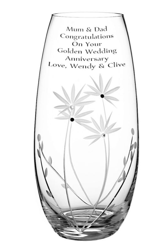 Engraved Floral Bloom Vase, Swarovski® Crystals, 25cm