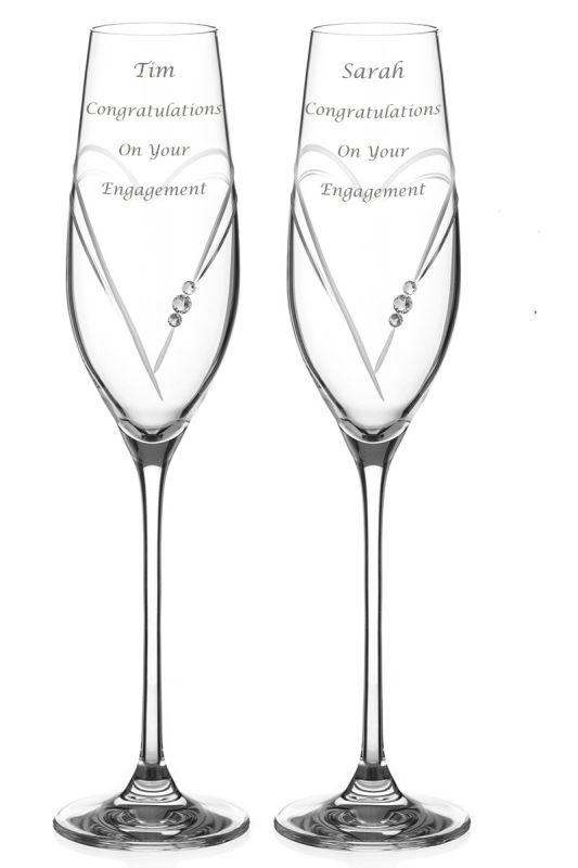 Personalised Heart Champagne Flute Pair with Swarovski Elements