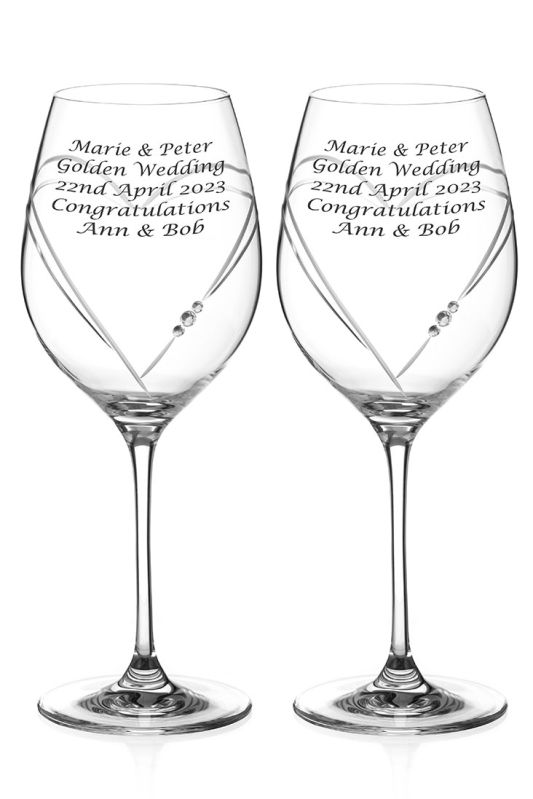 Engraved Heart Red Wines Glass | Satin Boxed Pair