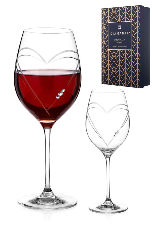 Diamante Heart Red Wines Glass Pair | Swarovski Elements