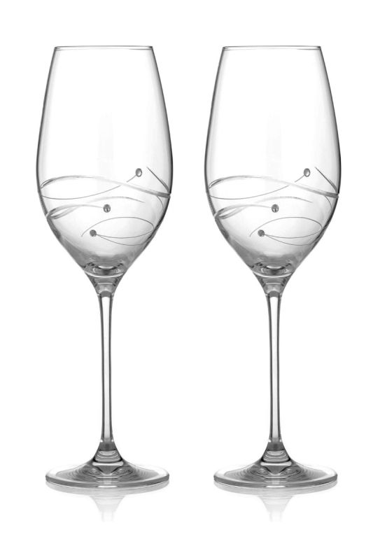 White Wine Glasses with Diamante Crystals | Spiral