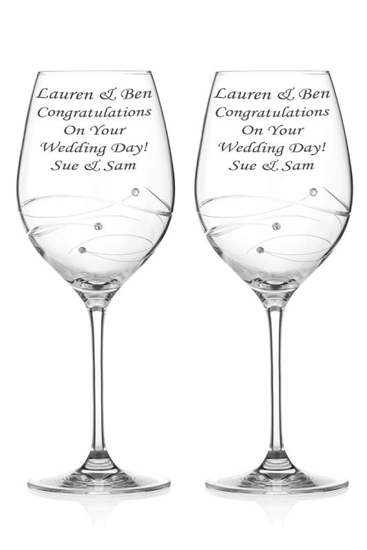 Personalised Wine Glasses | Pair Gift Boxed | Swarovski Elements