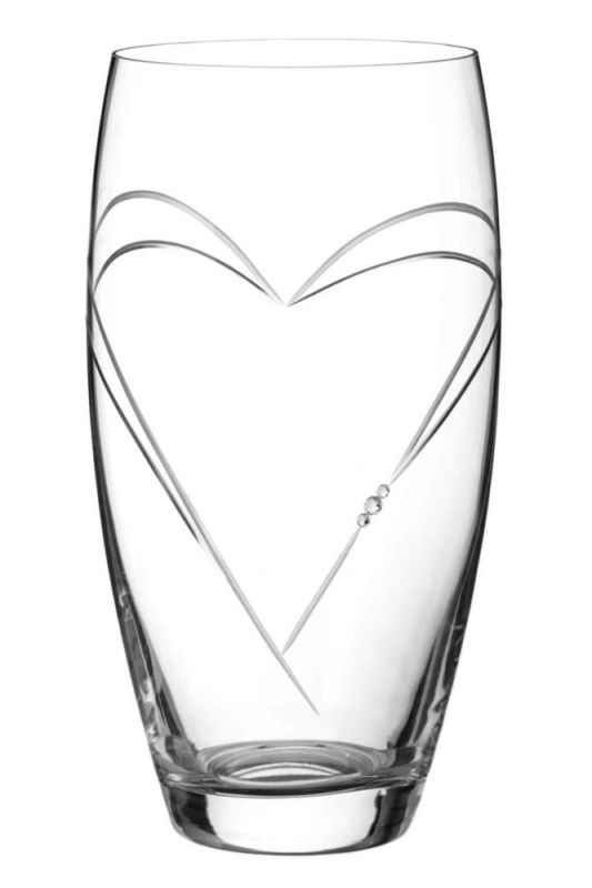 Diamante Crystal Vase, 26cm Tall Barrel, Heart in Heart Design, Gift Boxed