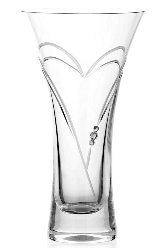 Diamante Heart in Heart Small Trumpet Crystal Vase, 18cm