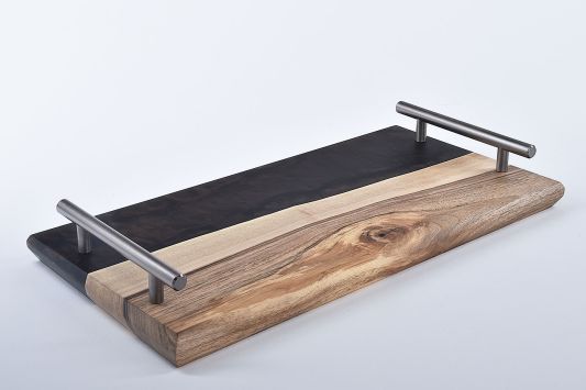 Walnut serving tray with black resin tinted with a hint of gold 