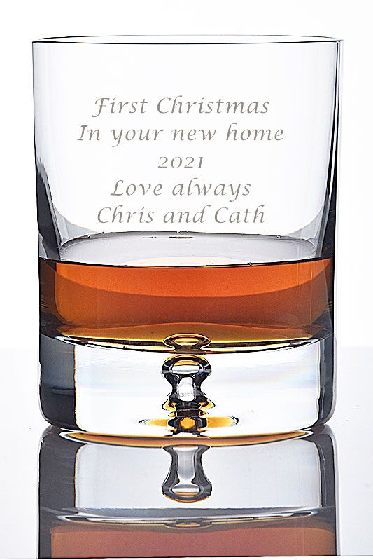 Bubble-Base Whiskey Glass Gift Engraved With Own Message, Satin Boxed 