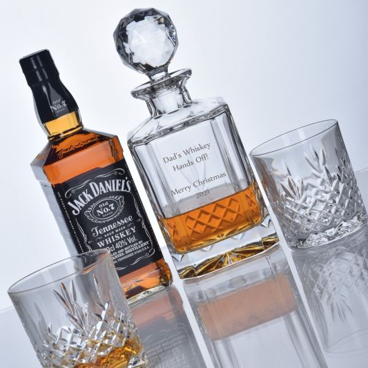 Personalised Buckingham Crystal Whiskey Decanter Set inc. Jack Daniels Tennessee Whiskey (NEW)