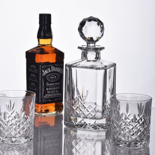 Buckingham Crystal Whiskey Decanter, Glasses & Jack Daniels Gift Set