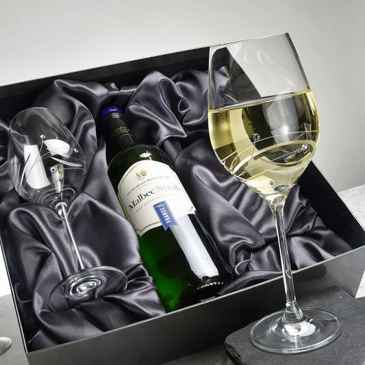 Diamante Wine Glass & White Wine Bottle Gift Set