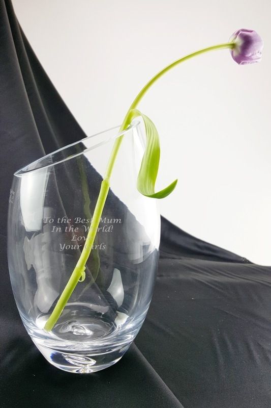 Bubble Base Bias Cut Flower Vase with Personal Engraved Inscription