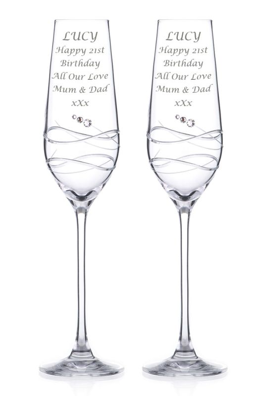 Personalised Champagne Glasses | Diamante Gift Box