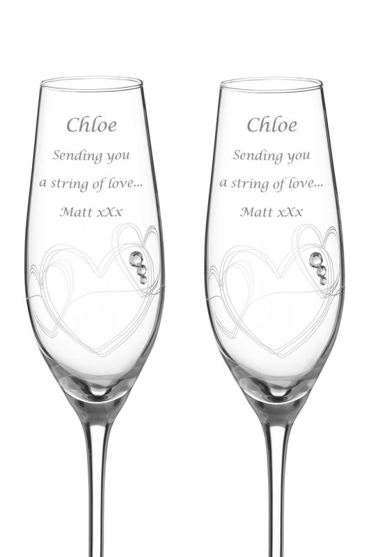 Pair of Engraved Champagne Flutes | String of Love