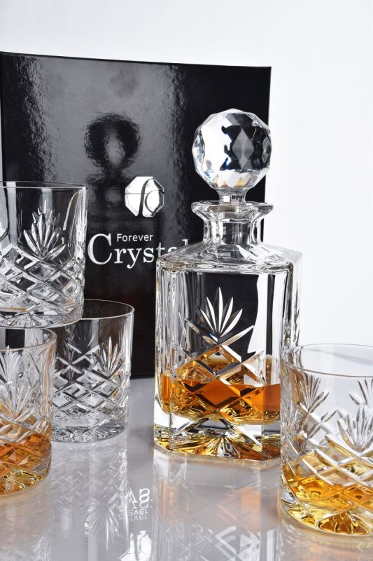 Galleon Crystal Whisky Decanter Set - 5 Pieces in Satin Presentation Box