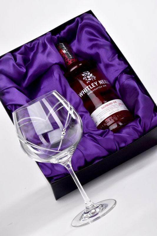 Personalised Heart Gin Glass & Whitley Neill Raspberry Gin Presentation Gift Set