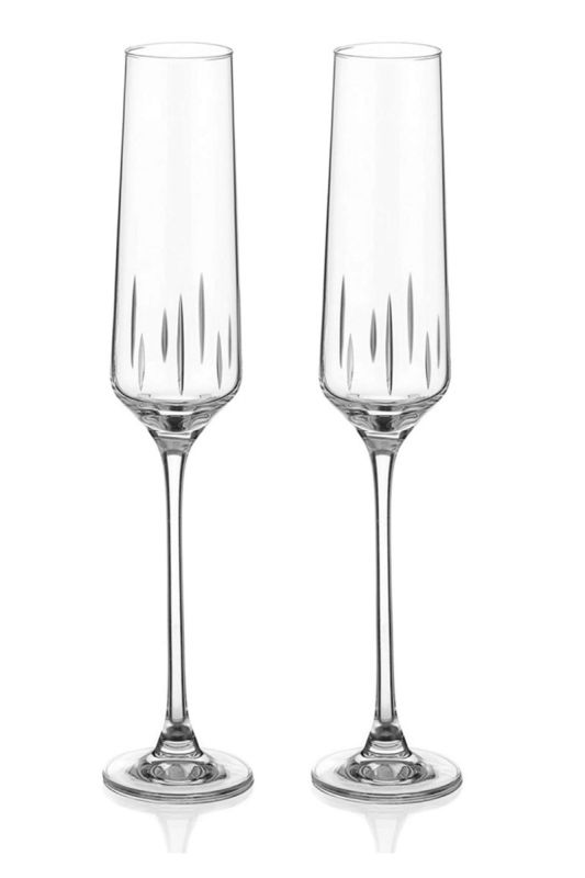 Contemporary Linea Design Champagne Glass Pair | Gift Boxed
