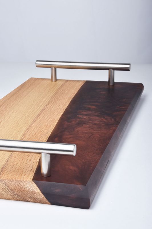Handcrafted Oak & Resin Serving Tray | Black & Gold