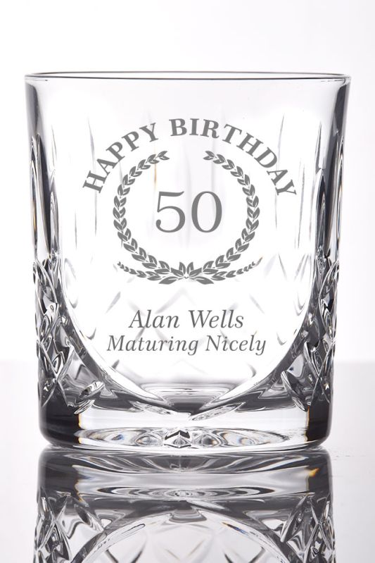 Crystal Whisky Glass with Happy Birthday Garland & Age | Satin Boxed