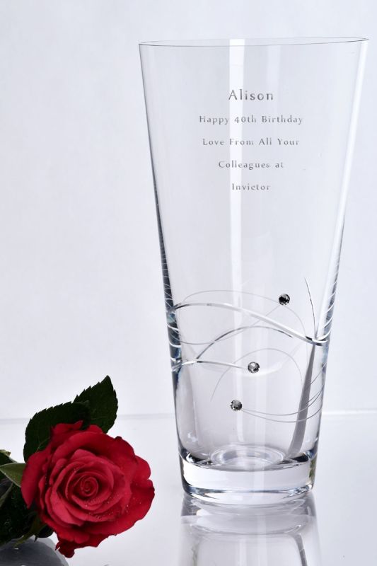 Engraved Diamante Conical Spiral Vase with Swarovski Elements 