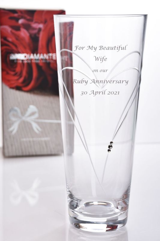 Personalised Large Vase | Diamante Heart in Heart