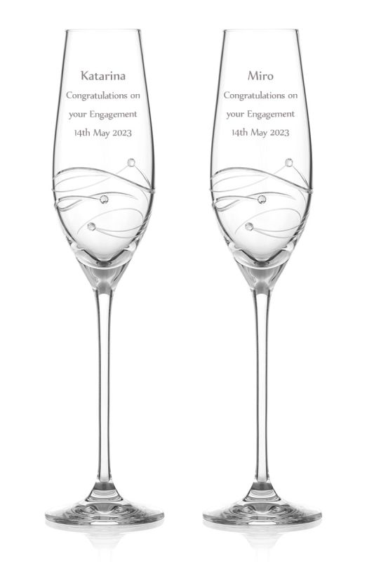 Personalised Champagne Flutes, Diamante Crystals | Gift Boxed