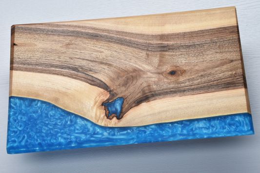 Walnut and River Blue Resin Tray