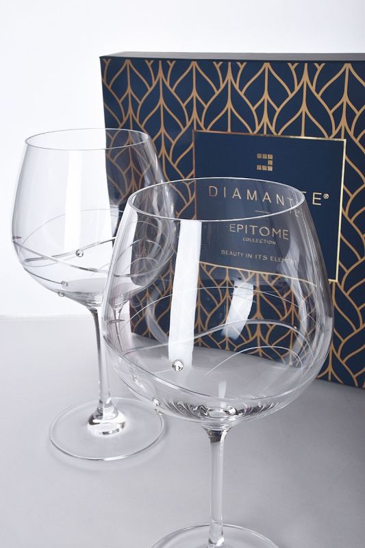 Gin Glasses, Diamante Spiral Design, Gift Boxed